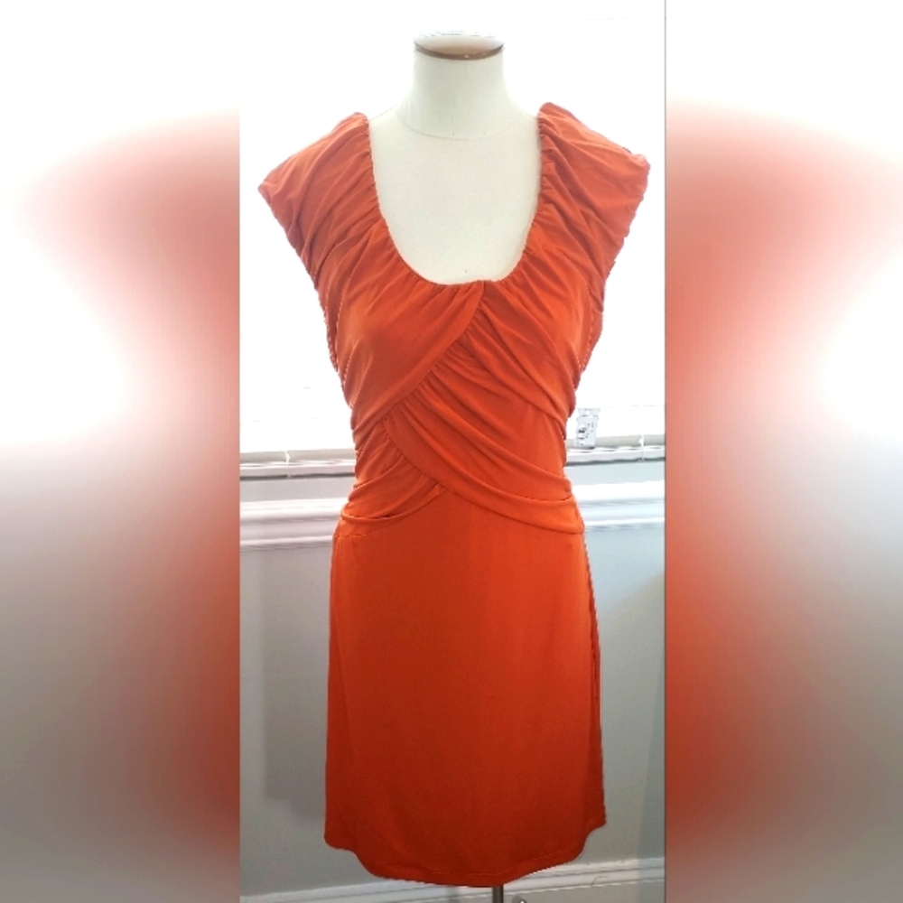 Allen B Rich Orange Sleeveless Scoop Neck Stretch Dress NWT